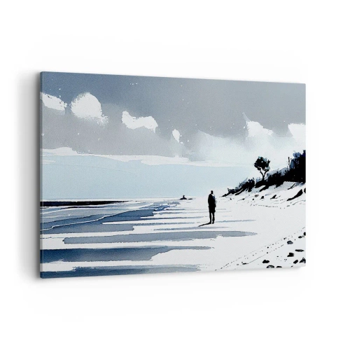 Cuadro sobre lienzo - Impresión de Imagen - Una figura solitaria caminando por una playa vacía - 120x80cm - Solo conmigo mismo - Decoración de pared moderna para salón y dormitorio ARTTOR