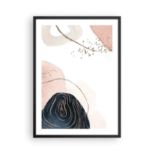 Póster en marco negro - Formas abstractas en tonos pastel con acentos dorados. - 50x70cm - Todo fluye - Decoración de pared moderna para salón y dormitorio ARTTOR