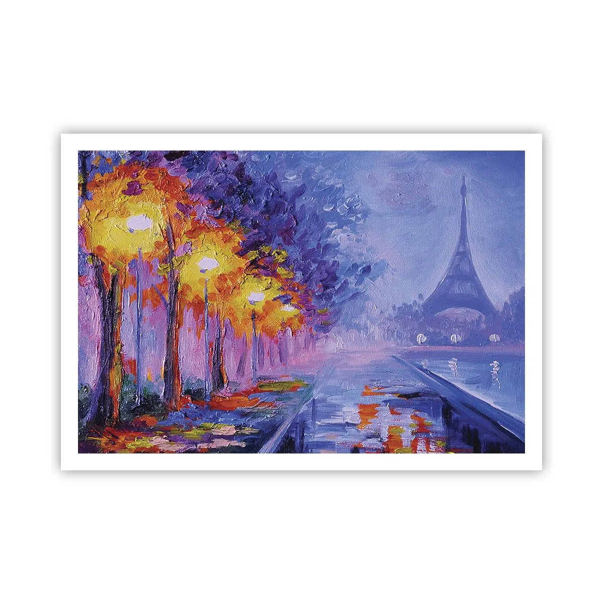 Póster - Una avenida con farolas en París con la Torre Eiffel al fondo - 100x70cm - Un paseo de ensueño - Decoración de pared moderna para salón y dormitorio ARTTOR