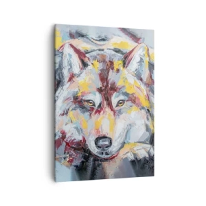Cuadro sobre lienzo - Impresión de Imagen - Retrato artístico de un lobo en colores intensos. - 50x70cm - Pinceladas de lobo - Decoración de pared moderna para salón y dormitorio ARTTOR