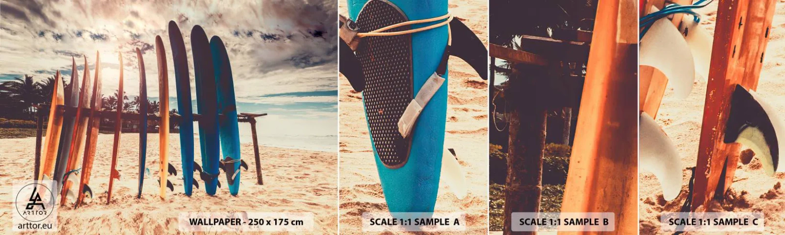 Muestra De Fotomural Standard Eco - Buenas noches, hasta mañana - Surf, Paisaje, Tabla de surf - 100x30 cm