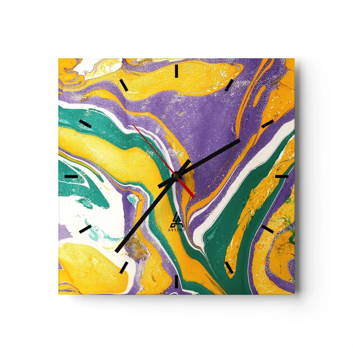 Reloj de pared - Reloj de vidrio - Olas de color - 40x40 cm