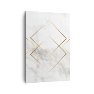 Cuadro sobre lienzo - Impresión de Imagen - Rombos dorados minimalistas sobre un fondo de mármol. - 70x100cm - Una vista al infinito - Decoración de pared moderna para salón y dormitorio ARTTOR