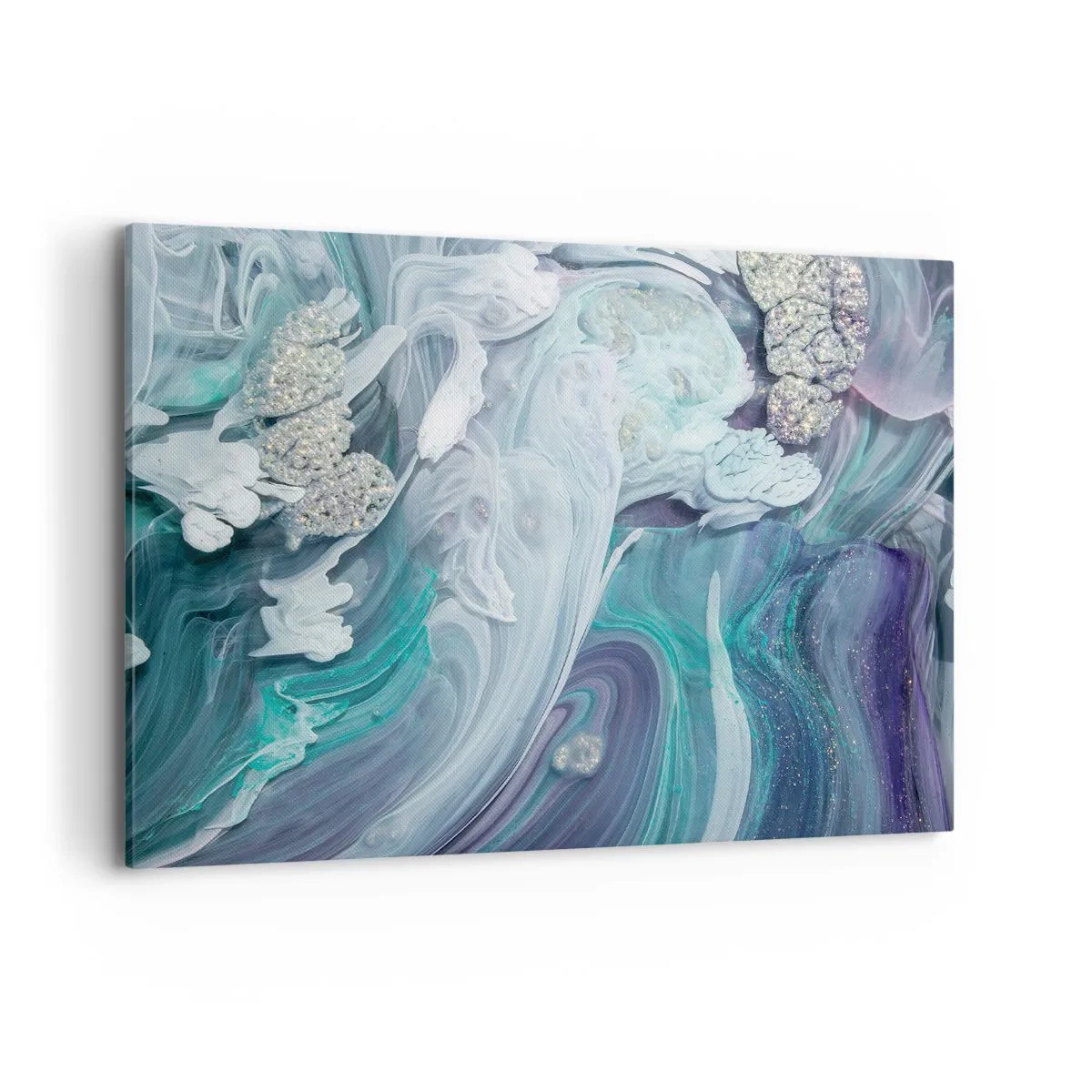 Cuadro sobre lienzo - Impresión de Imagen - Remolinos abstractos en tonos azules y blancos - 120x80cm - Corrientes de azul - Decoración de pared moderna para salón y dormitorio ARTTOR