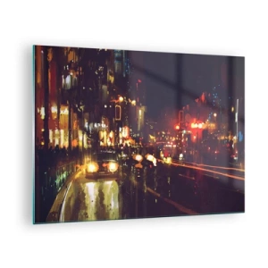 Cuadro sobre vidrio - Impresiones sobre Vidrio - Paisaje nocturno de la ciudad con coches y farolas - 70x50cm - Hundido en la luz de la noche - Decoración de pared moderna para salón y dormitorio ARTTOR