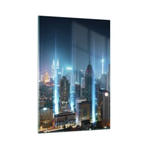 Cuadro sobre vidrio - Impresiones sobre Vidrio - Una ciudad moderna de noche con acentos de iluminación futuristas. - 80x120cm - De Berlín al cielo - Decoración de pared moderna para salón y dormitorio ARTTOR