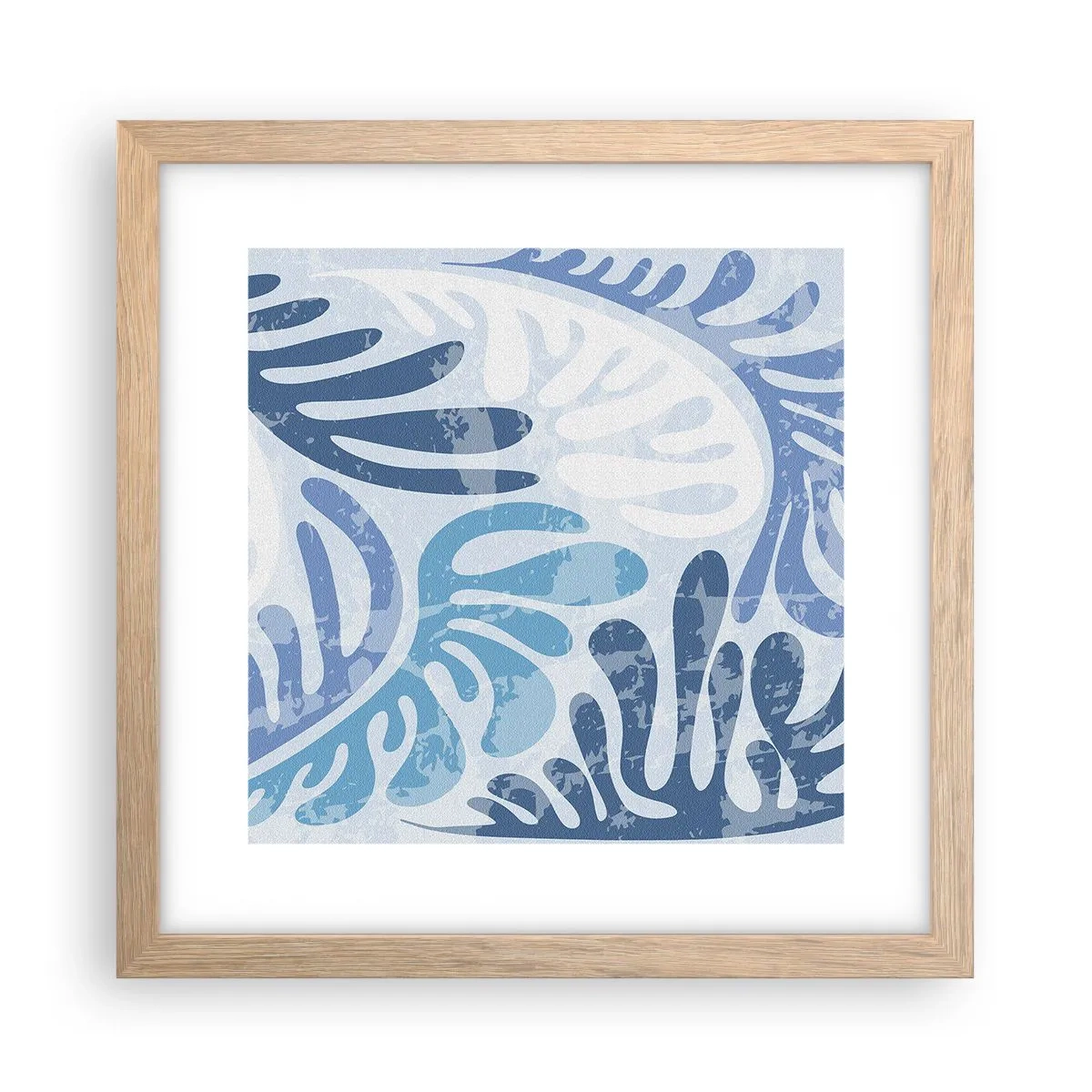 Póster en marco roble claro - Helechos azules - 30x30 cm