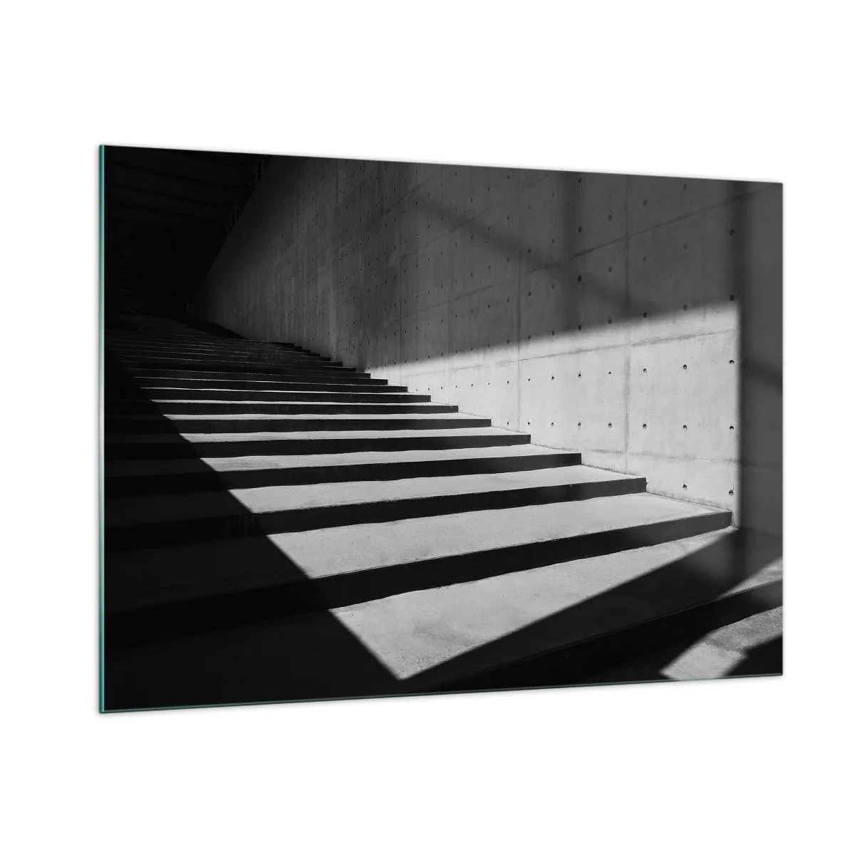 Cuadro sobre vidrio - Impresiones sobre Vidrio - Escaleras de hormigón con luces y sombras nítidas en un estilo moderno. - 100x70cm - La cruda belleza del modernismo - Decoración de pared moderna para salón y dormitorio ARTTOR