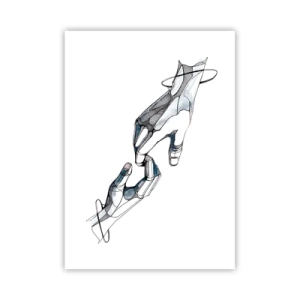 Póster - Manos abstractas en una composición artística de líneas y colores. - 50x70cm - Un buen gesto - Decoración de pared moderna para salón y dormitorio ARTTOR
