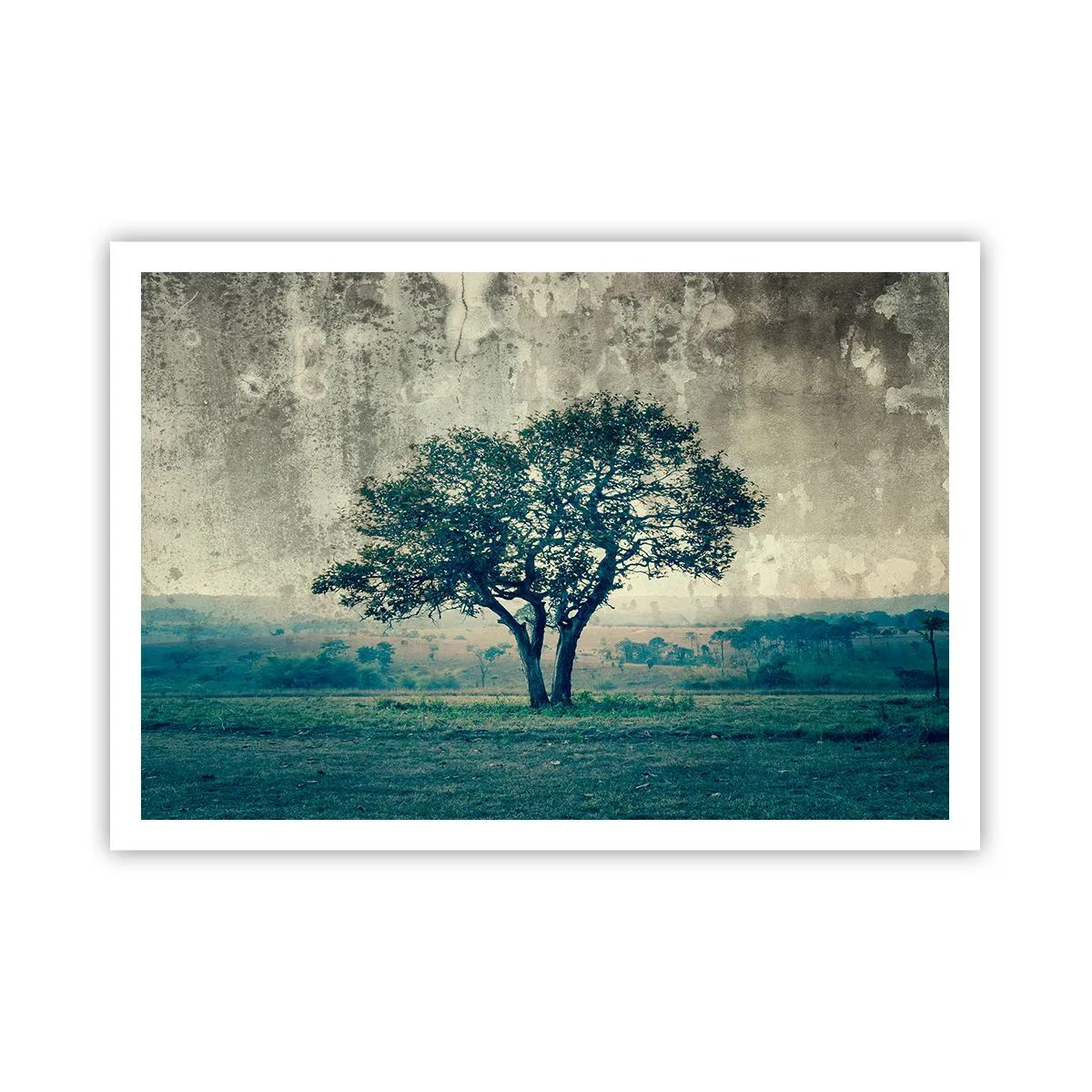 Póster - Un árbol solitario contra un paisaje brumoso. - 100x70cm - El manzano - Decoración de pared moderna para salón y dormitorio ARTTOR