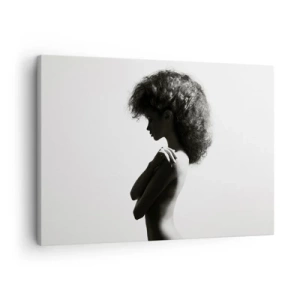 Cuadro sobre lienzo - Impresión de Imagen - Una silueta sutil de una mujer en tonos blanco y negro sobre un fondo claro. - 70x50cm - Como una flor en un tallo delgado - Decoración de pared moderna para salón y dormitorio ARTTOR