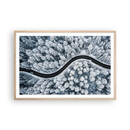 Póster en marco roble claro - A través de un bosque invernal - 91x61 cm