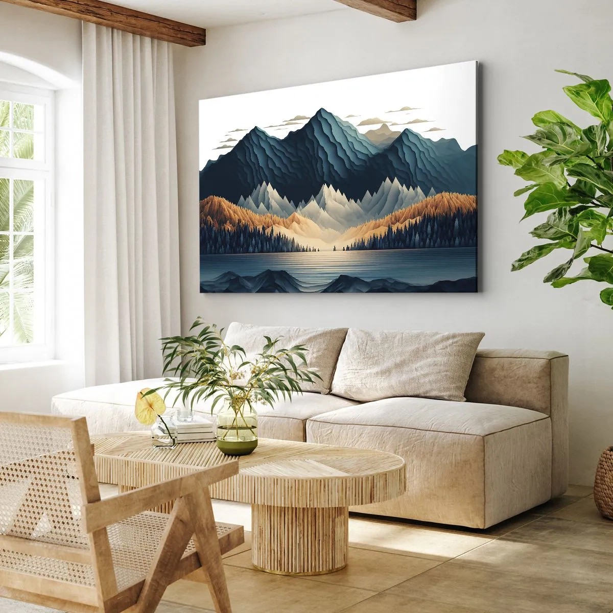 Cuadro sobre lienzo - Impresión de Imagen - Montañas pintorescas sobre el lago al atardecer - 120x80cm - Paisaje perfecto de montañas - Decoración de pared moderna para salón y dormitorio ARTTOR
