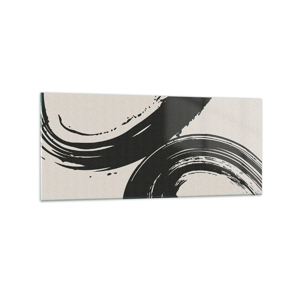 Cuadro sobre vidrio - Impresiones sobre Vidrio - Pinceladas dinámicas en negro sobre un fondo claro - 120x50cm - Barrido y circular - Decoración de pared moderna para salón y dormitorio ARTTOR