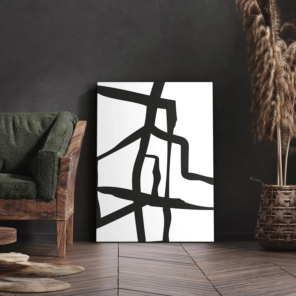 Cuadro sobre lienzo - Impresión de Imagen - Patrón minimalista en blanco y negro con líneas geométricas. - 50x70cm - Construcción en blanco y negro - Decoración de pared moderna para salón y dormitorio ARTTOR