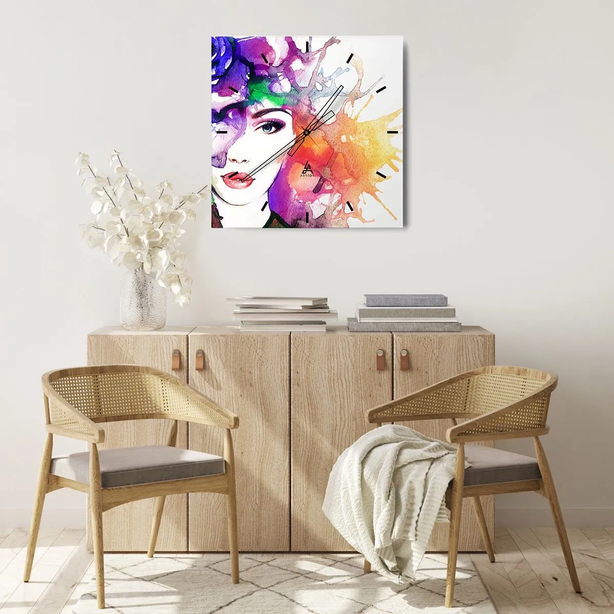 Reloj de pared - Reloj de vidrio - Con la cabeza en las nubes - 40x40 cm