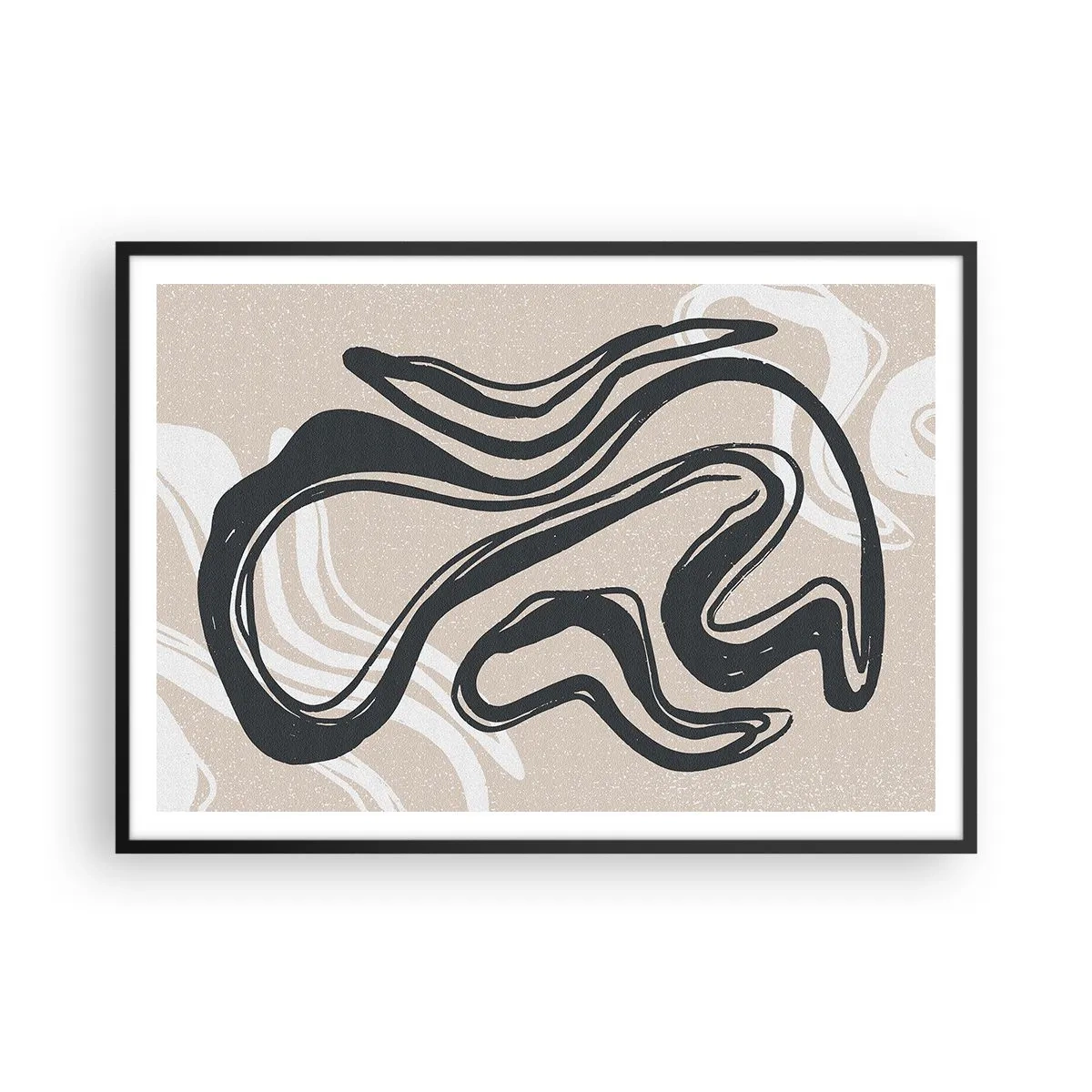 Póster en marco negro - Líneas abstractas en tonos oscuros sobre un fondo beige. - 100x70cm - Expresión multiplicada - Decoración de pared moderna para salón y dormitorio ARTTOR