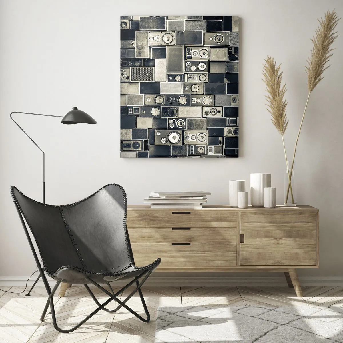 Cuadro sobre vidrio - Impresiones sobre Vidrio - Colección de altavoces de estilo retro - 70x100cm - Y todo fluye - Decoración de pared moderna para salón y dormitorio ARTTOR