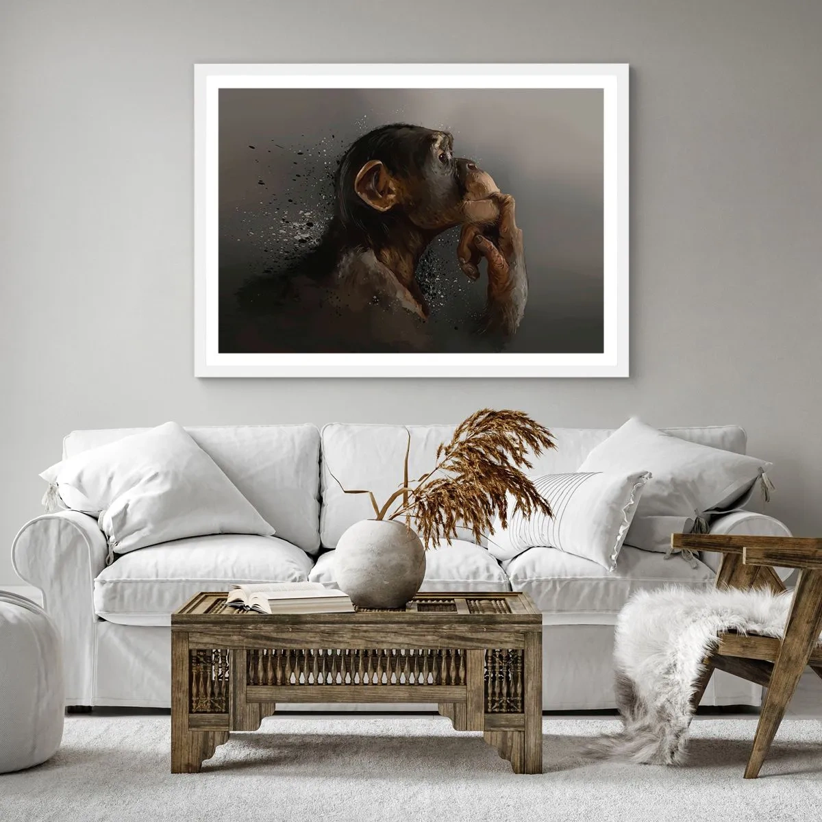 Póster en marco blanco - La evolución del pensador - 60x60 cm