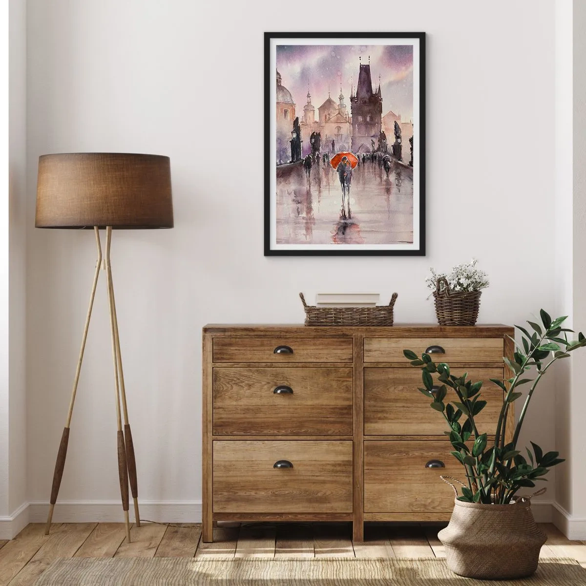 Póster en marco negro - Un paseo romántico por el puente en un día lluvioso. - 50x70cm - La gente no cambia - Decoración de pared moderna para salón y dormitorio ARTTOR