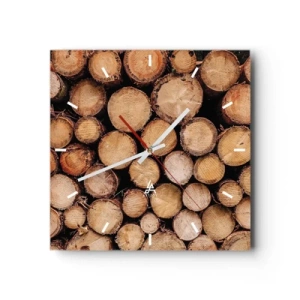 Reloj de pared - Reloj de vidrio - Montones de troncos de árboles talados dispuestos en armonía - 30x30cm - Un nuevo comienzo - Decoración de pared moderna para salón y dormitorio ARTTOR