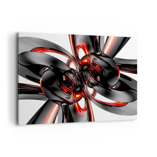 Cuadro sobre lienzo - Impresión de Imagen - Gráficos 3D abstractos con elementos negros y rojos - 120x80cm - Movimiento en grafito y rojo - Decoración de pared moderna para salón y dormitorio ARTTOR