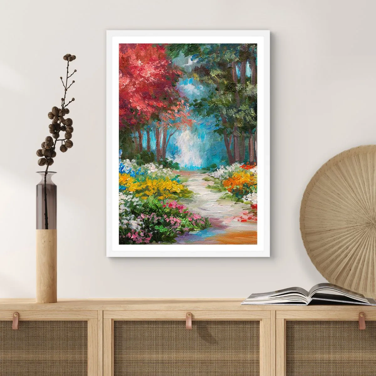 Póster en marco blanco - Jardín forestal, bosque floral - 50x70 cm