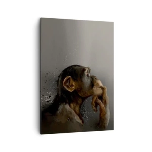 Cuadro sobre lienzo - Impresión de Imagen - Retrato de un mono en pose reflexiva sobre un fondo gris. - 50x70cm - La evolución del pensador - Decoración de pared moderna para salón y dormitorio ARTTOR