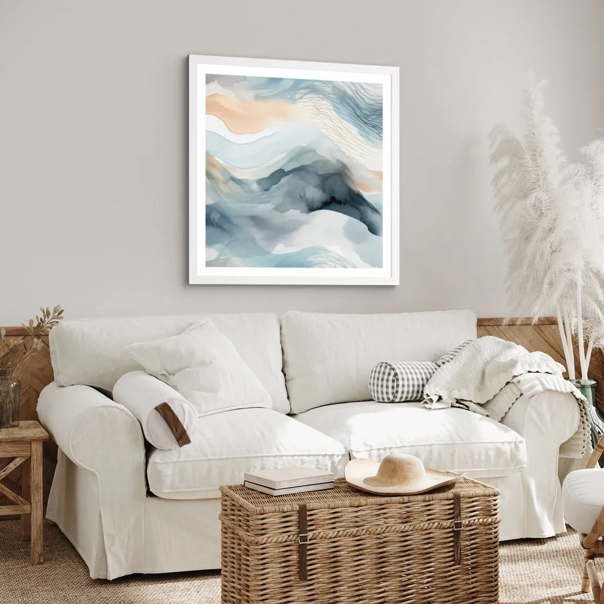 Póster en marco blanco - Abstracción de nieve y niebla - 30x30 cm