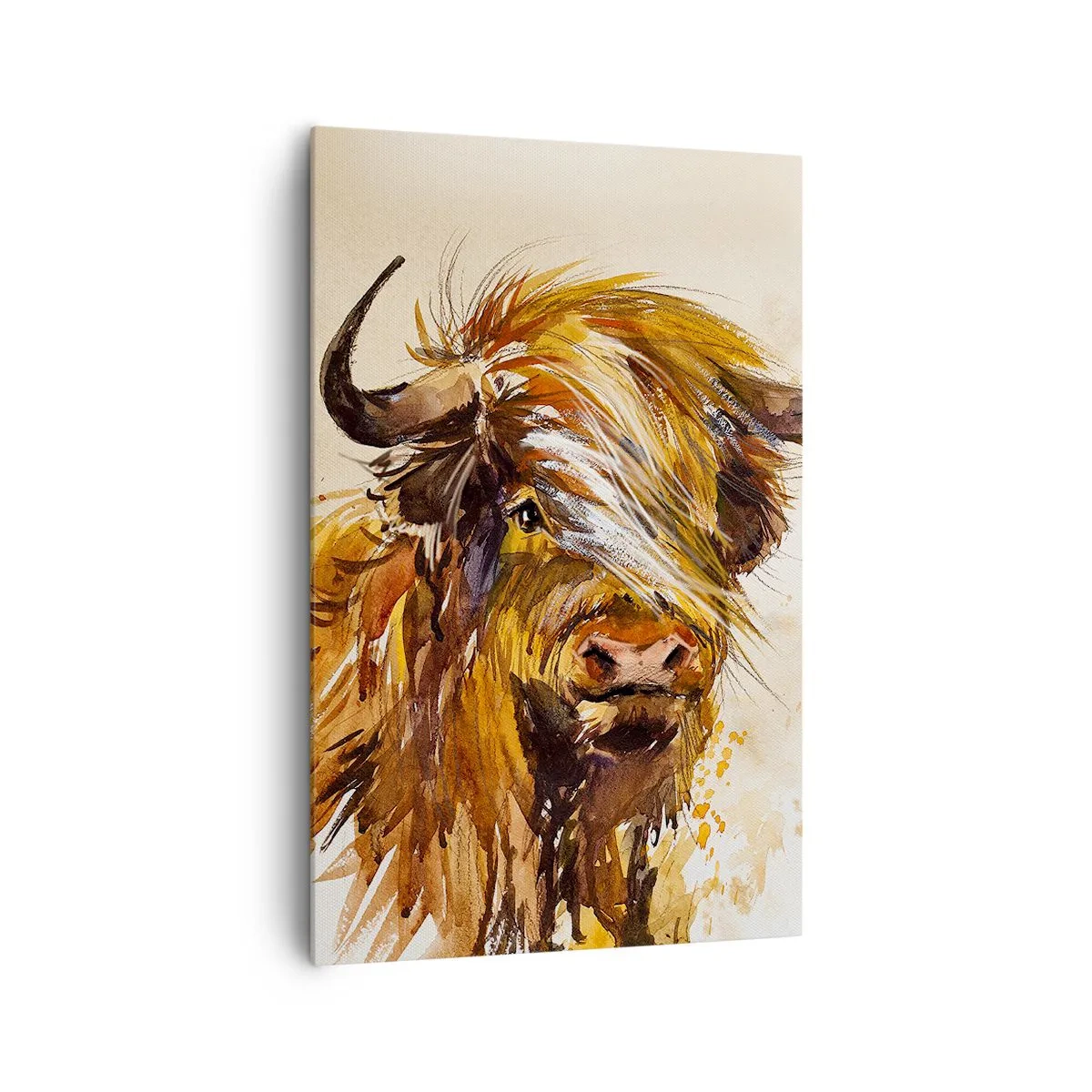 Cuadro sobre lienzo - Impresión de Imagen - Retrato de un toro en estilo artístico de acuarela. - 80x120cm - El orgullo del líder - Decoración de pared moderna para salón y dormitorio ARTTOR