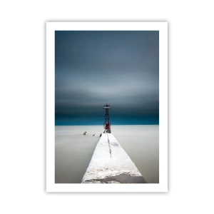Póster - Un faro al final del muelle en estilo minimalista. - 50x70cm - Encuentro con la inmensidad - Decoración de pared moderna para salón y dormitorio ARTTOR