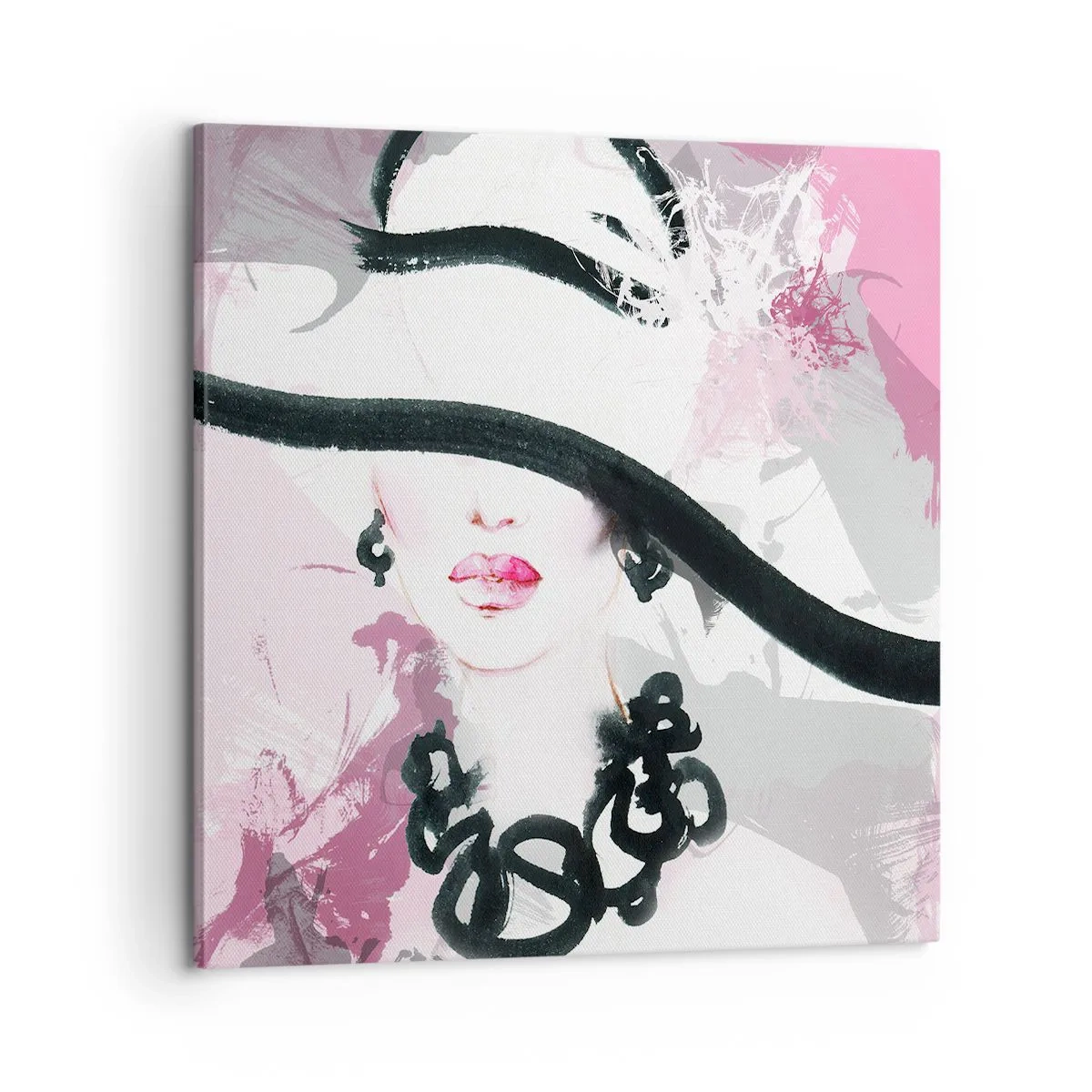 Cuadro sobre lienzo - Impresión de Imagen - Retrato de una dama en negro y rosa - 60x60 cm