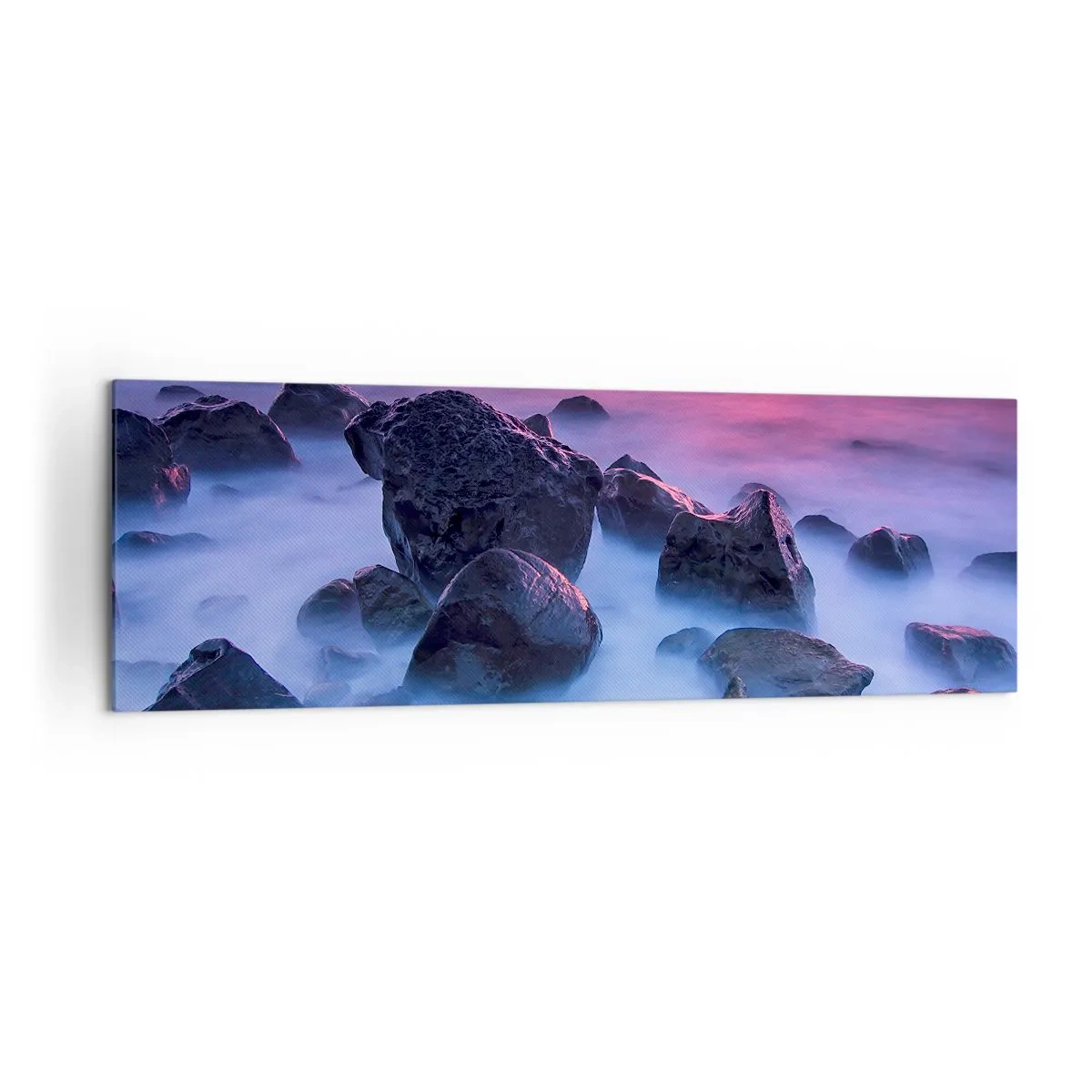 Cuadro sobre lienzo - Impresión de Imagen - Costa rocosa al atardecer - 160x50cm - Nacimiento en la luz y la niebla - Decoración de pared moderna para salón y dormitorio ARTTOR