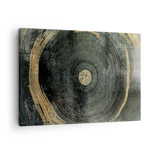 Cuadro sobre lienzo - Impresión de Imagen - Círculos concéntricos con acentos dorados. - 70x50cm - Cambio y perpetuidad - Decoración de pared moderna para salón y dormitorio ARTTOR