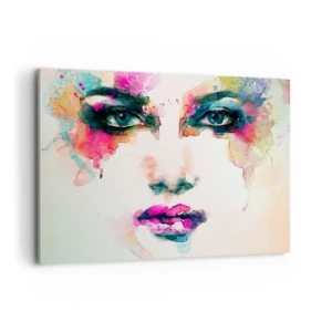 Cuadro sobre lienzo - Impresión de Imagen - Retrato abstracto de una mujer en colores intensos. - 100x70cm - Retrato en arco iris - Decoración de pared moderna para salón y dormitorio ARTTOR
