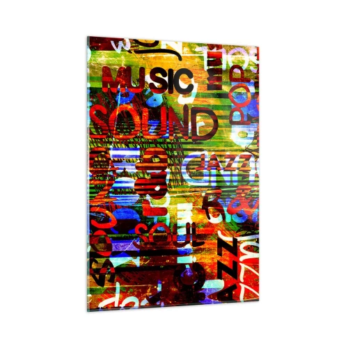 Cuadro sobre vidrio - Impresiones sobre Vidrio - Inscripciones coloridas sobre un fondo de mosaico artístico. - 50x70cm - Todos los tonos del sonido - Decoración de pared moderna para salón y dormitorio ARTTOR