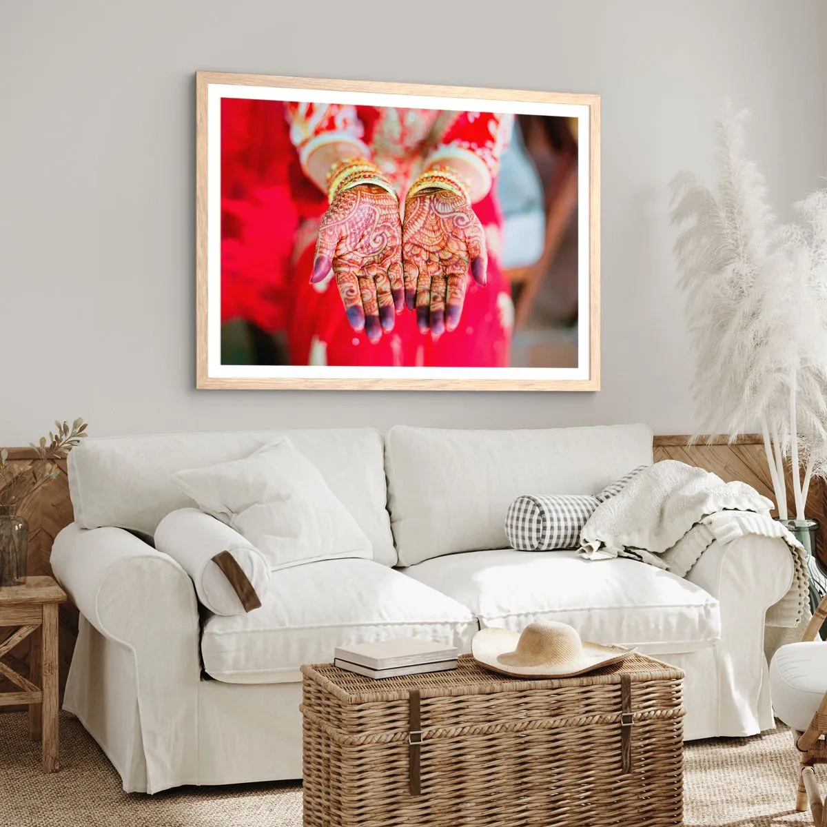 Póster en marco roble claro - Ritual con las manos - 100x70 cm