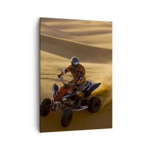 Cuadro sobre lienzo - Impresión de Imagen - Un motociclista en un quad acelerando por las dunas de arena del desierto. - 50x70cm - Sobre las olas de la arena - Decoración de pared moderna para salón y dormitorio ARTTOR