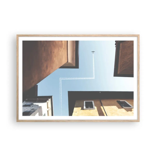 Póster en marco roble claro - Por encima del laberinto urbano - 100x70 cm