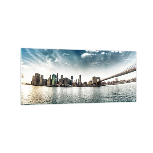 Cuadro sobre vidrio - Impresiones sobre Vidrio - Panorama de la ciudad con un puente contra el cielo azul. - 120x50cm - Isla de cristal - Decoración de pared moderna para salón y dormitorio ARTTOR