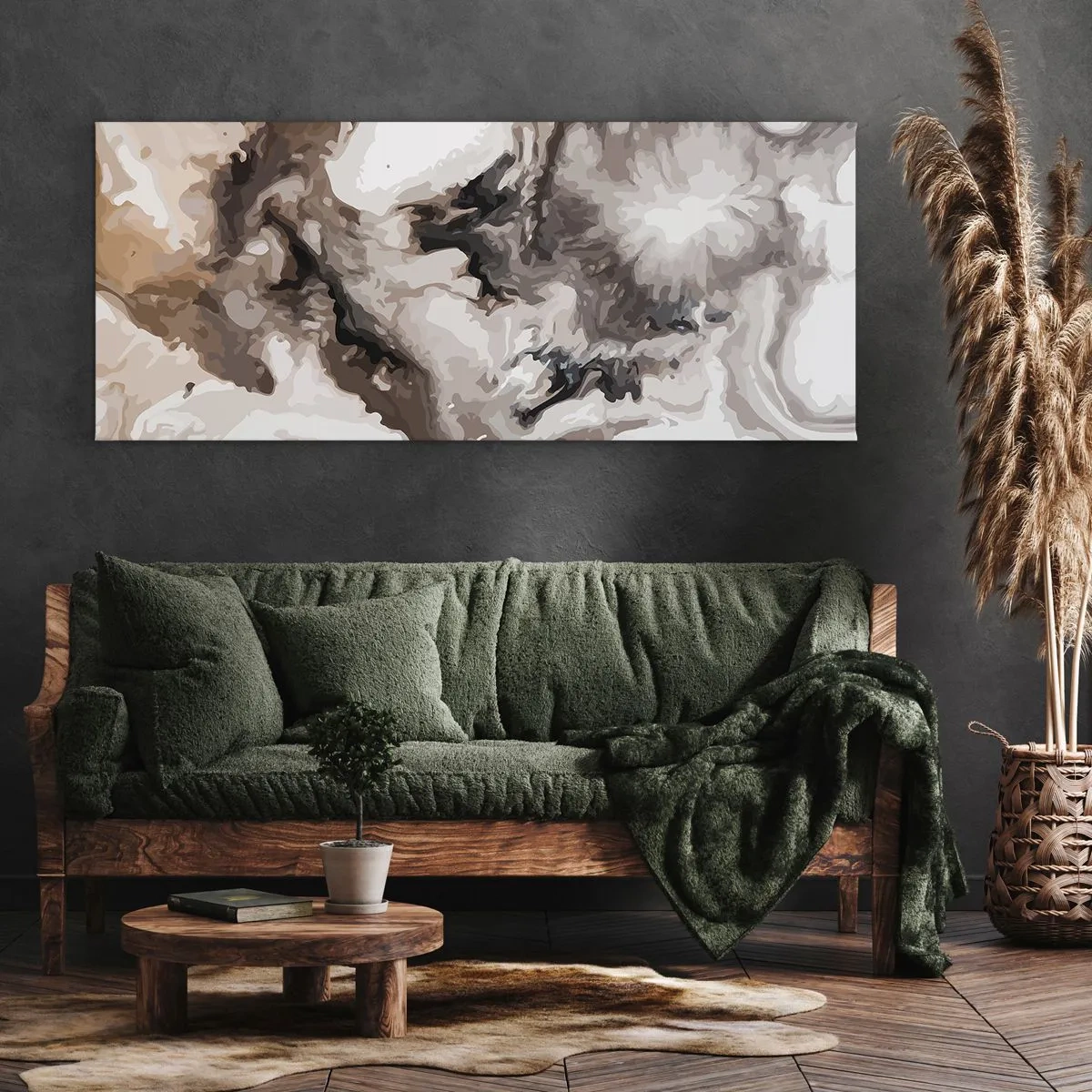 Cuadro sobre lienzo - Impresión de Imagen - Patrón abstracto en tonos marrones y blancos. - 160x50cm - El nacimiento de una galaxia - Decoración de pared moderna para salón y dormitorio ARTTOR