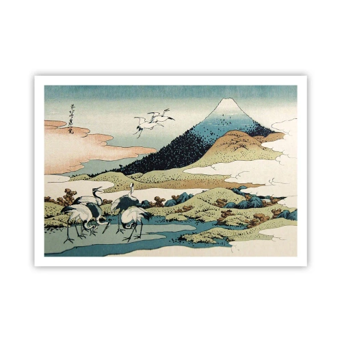 Póster - Gráficos tradicionales japoneses con montañas y grúas. - 100x70cm - Alma japonesa - Decoración de pared moderna para salón y dormitorio ARTTOR