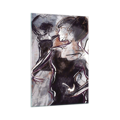 Cuadro sobre vidrio - Impresiones sobre Vidrio - Escena de jazz abstracta con un saxofonista y una mujer bailando. - 70x100cm - Fundirse en uno con la música - Decoración de pared moderna para salón y dormitorio ARTTOR