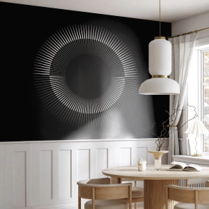 Fotomural Premium Canvas - Círculo gráfico con rayos en blanco y negro - 100x70cm - Sol negro - Decoración de pared moderna para salón y dormitorio ARTTOR