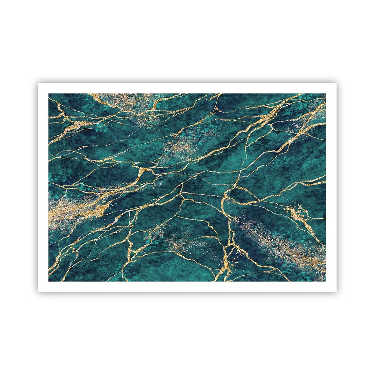Póster - Patrón de mármol texturizado en tonos turquesa y dorado. - 100x70cm - Riachuelos de oro - Decoración de pared moderna para salón y dormitorio ARTTOR
