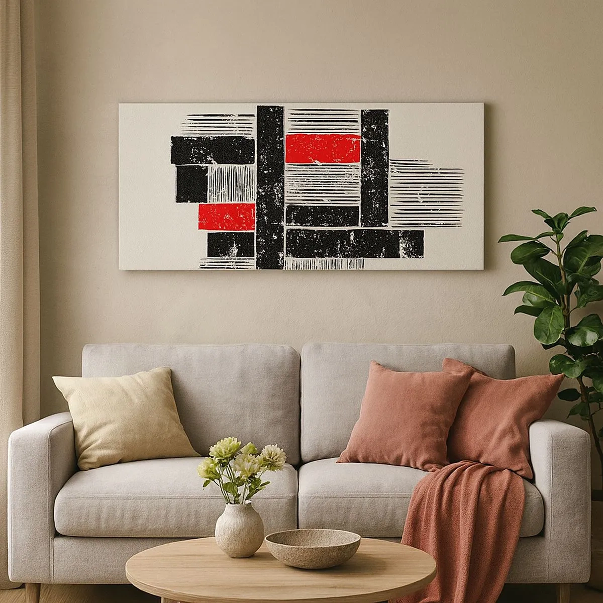 Cuadro sobre lienzo - Impresión de Imagen - Rojo y negro - 100x40 cm