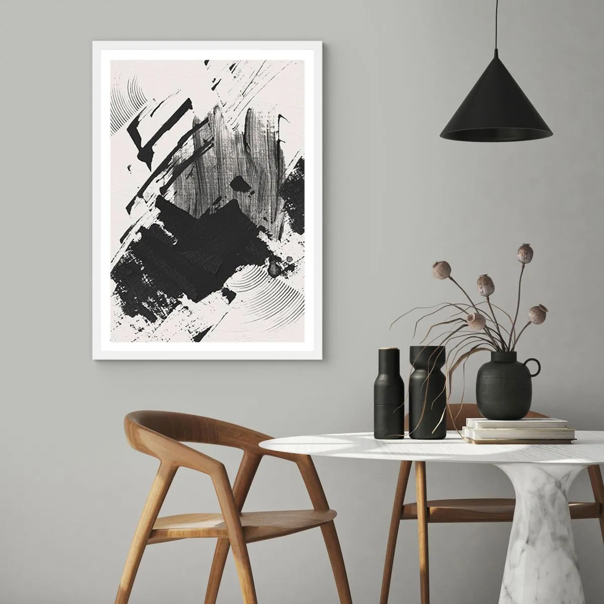 Póster en marco blanco - Abstracción: la expresión del negro - 40x50 cm