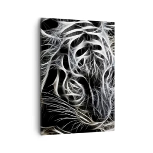 Cuadro sobre lienzo - Impresión de Imagen - Un patrón abstracto que representa la silueta de un gato sobre un fondo negro. - 50x70cm - Un estudio sobre la ligereza felina - Decoración de pared moderna para salón y dormitorio ARTTOR