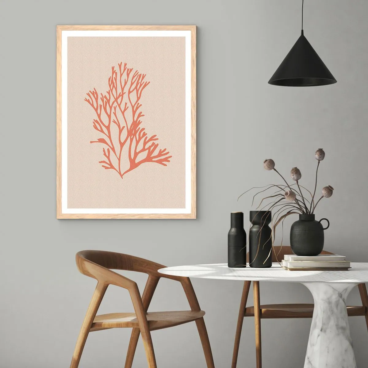 Póster en marco roble claro - Filigrana de coral - 61x91 cm