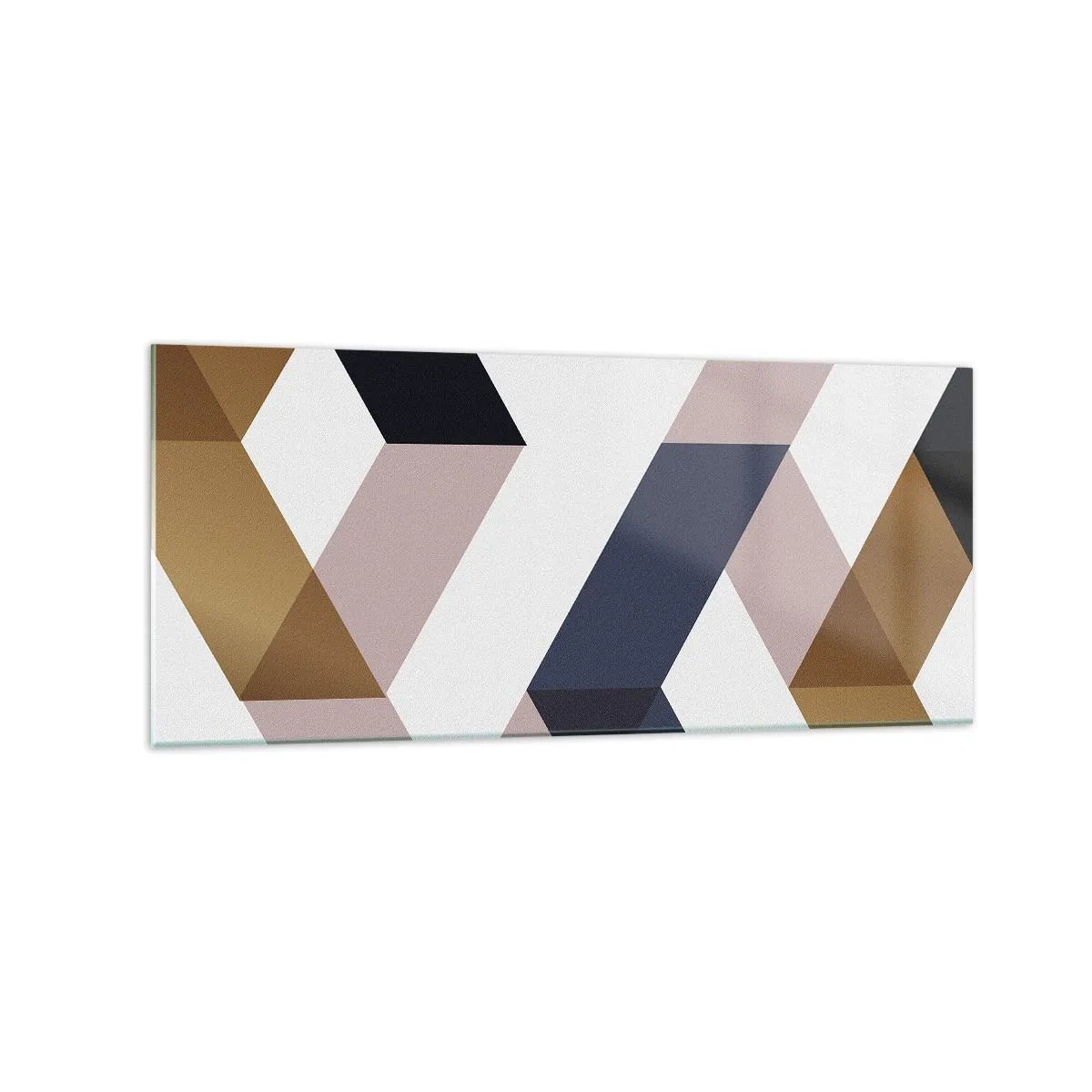Cuadro sobre vidrio - Impresiones sobre Vidrio - Patrones geométricos en tonos dorados y azul marino. - 120x50cm - Rectas y ángulos - Decoración de pared moderna para salón y dormitorio ARTTOR